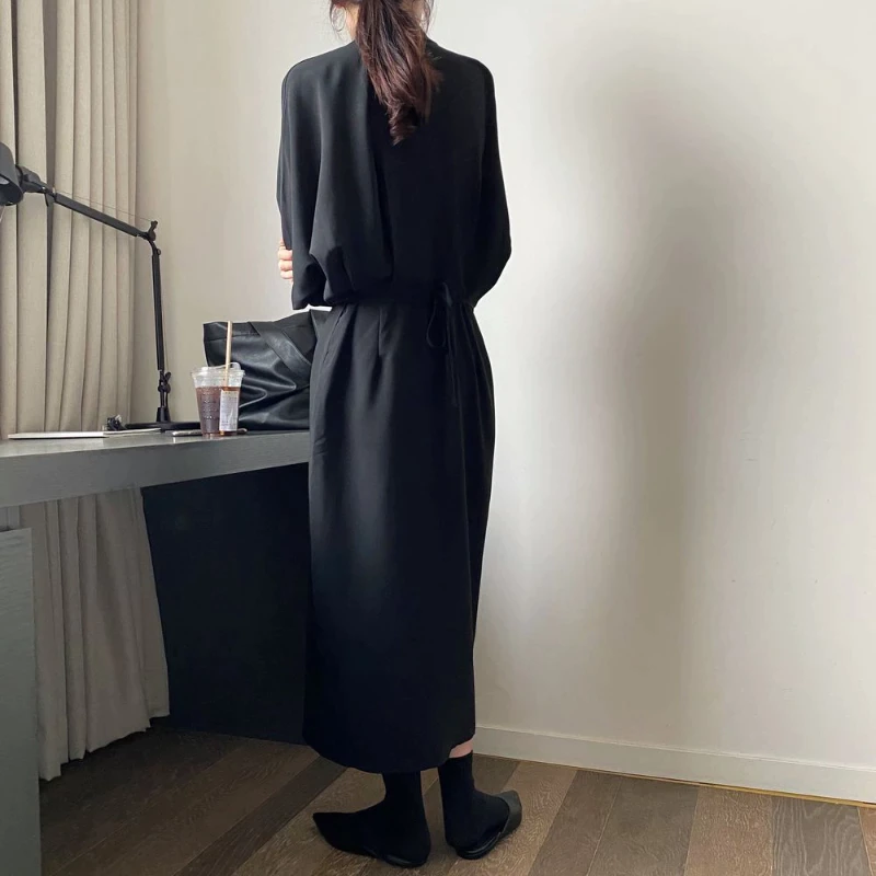 Office Ladies Elegant Shirt Dress Korean Fashion Long Sleeve Button Slim Fit Casual Maxi Dress Women Autumn Chic Vestidos Rob